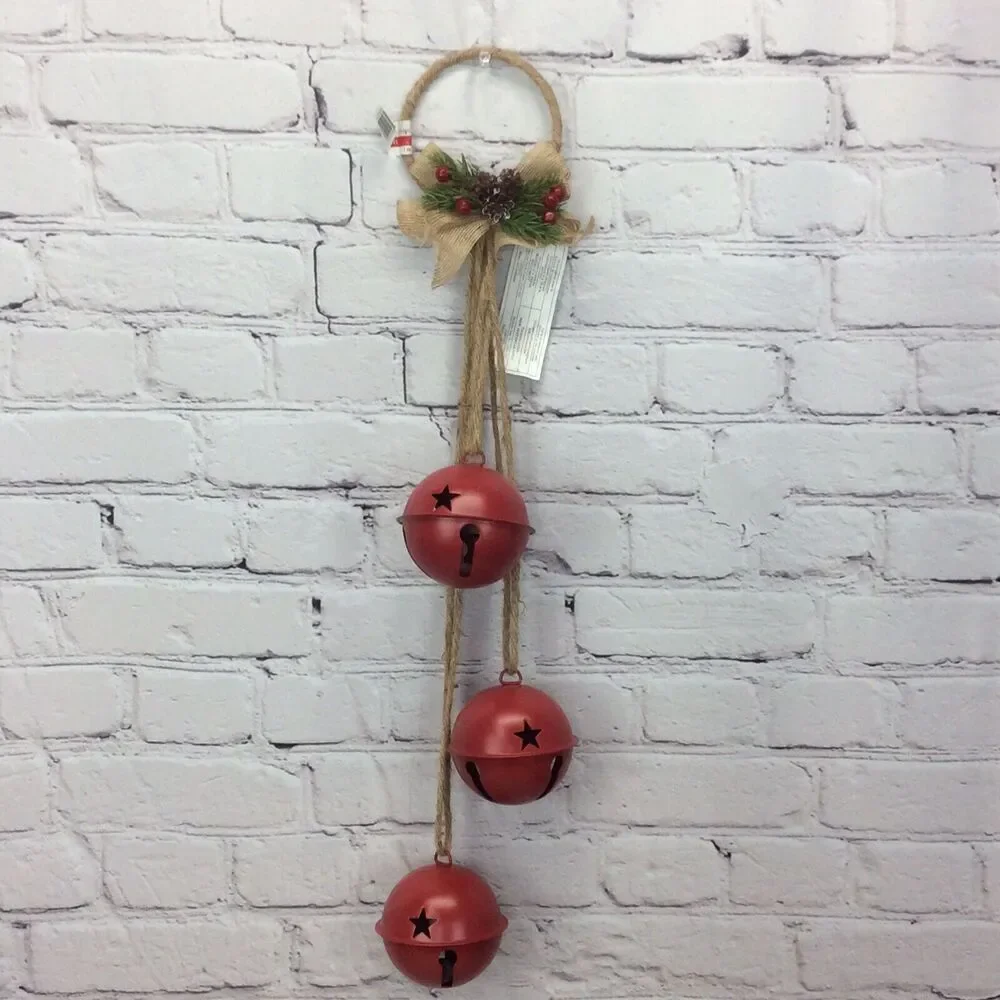 Holiday Christmas 3 Bell Wall/Door Knob Hanger Red w/Jute Twine Bow Decor Crafts